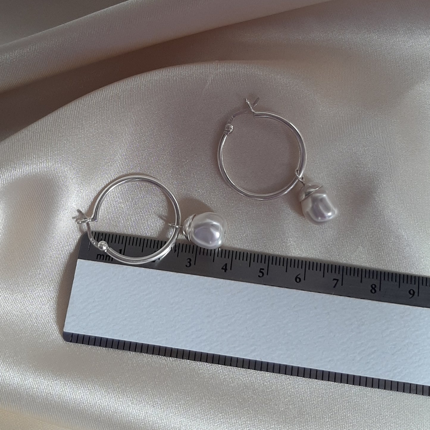 Megan - Swarovski crystal baroque pearl drop and 25mm sterling silver hoop earrings