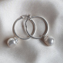 Load image into Gallery viewer, Megan - Swarovski crystal baroque pearl drop and 25mm sterling silver hoop earrings