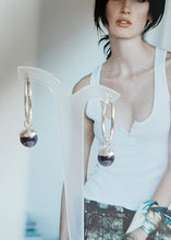 Load image into Gallery viewer, Sophie - crystal round pearl drop and sterling silver hoop earrings