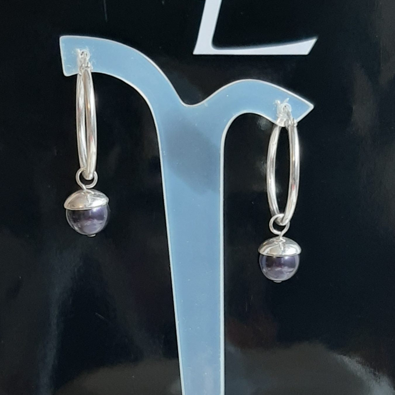 Sophie - crystal round pearl drop and sterling silver hoop earrings