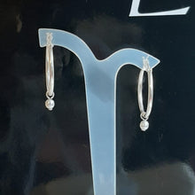 Load image into Gallery viewer, Crystal base tiny pearl drop and 25mm sterling silver hoop earrings