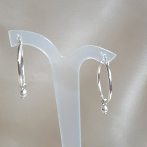 Crystal base tiny pearl drop and 25mm sterling silver hoop earrings