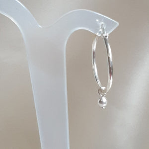 Crystal base tiny pearl drop and 25mm sterling silver hoop earrings