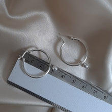 Load image into Gallery viewer, Crystal base tiny pearl drop and 25mm sterling silver hoop earrings