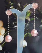 Load image into Gallery viewer, Teresa - Swarovski crystal pearl bead and sterling silver chain drop stud earrings