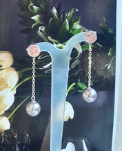 Load image into Gallery viewer, Teresa - Swarovski crystal pearl bead and sterling silver chain drop stud earrings
