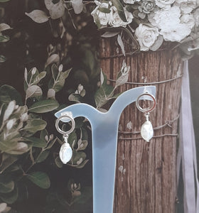 Katie - pearl drop and silver-tone smooth round hoop stud earrings
