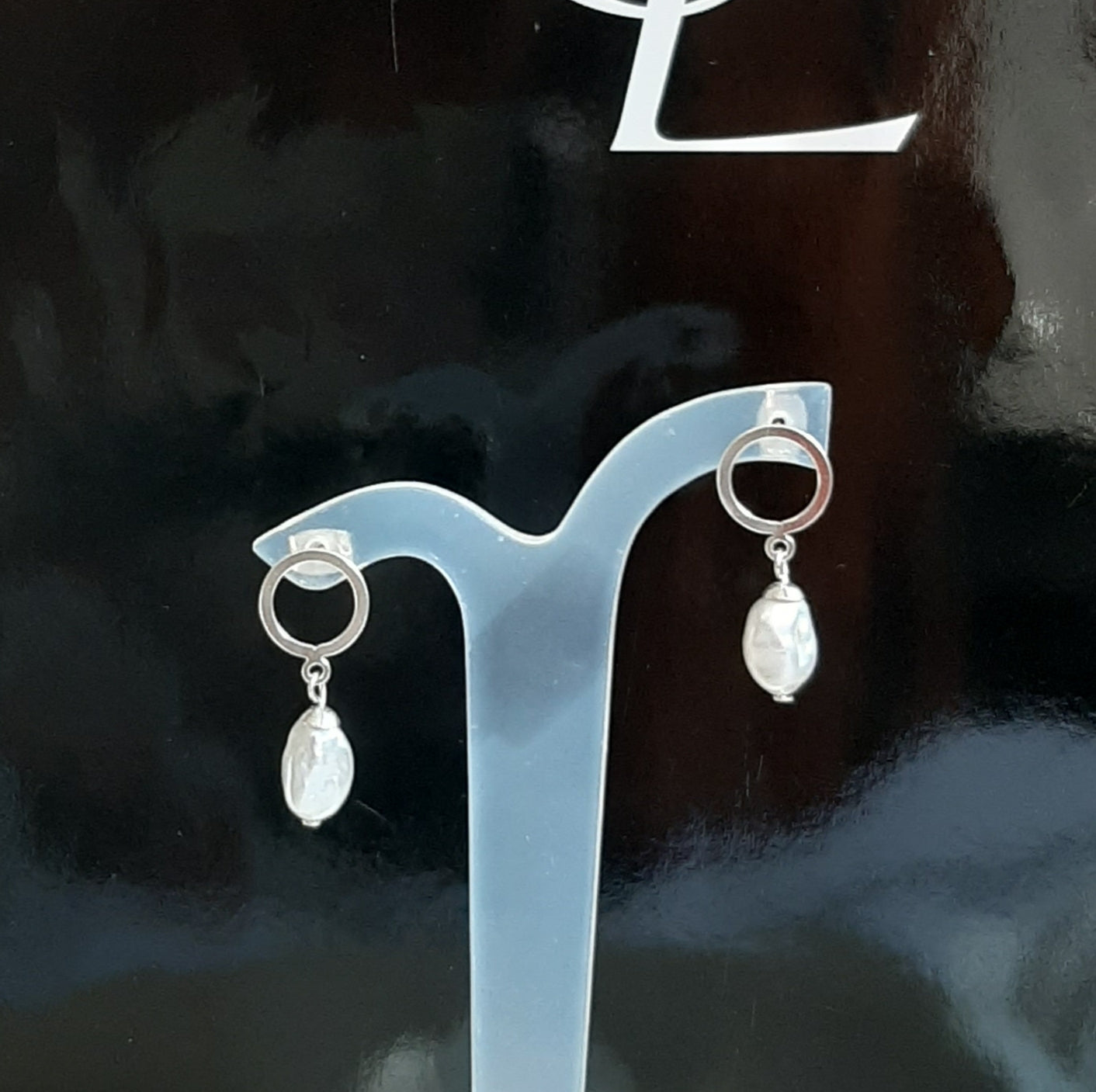 Katie - pearl drop and silver-tone smooth round hoop stud earrings