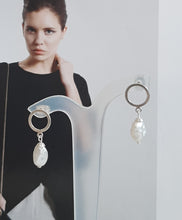 Load image into Gallery viewer, Katie - pearl drop and silver-tone smooth round hoop stud earrings
