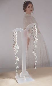 Dee - Swarovski crystal cascading pearls and 30mm sterling silver hoop earrings
