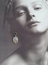 Load image into Gallery viewer, Monstera leaf and silver tone oval hoop drop stud earrings