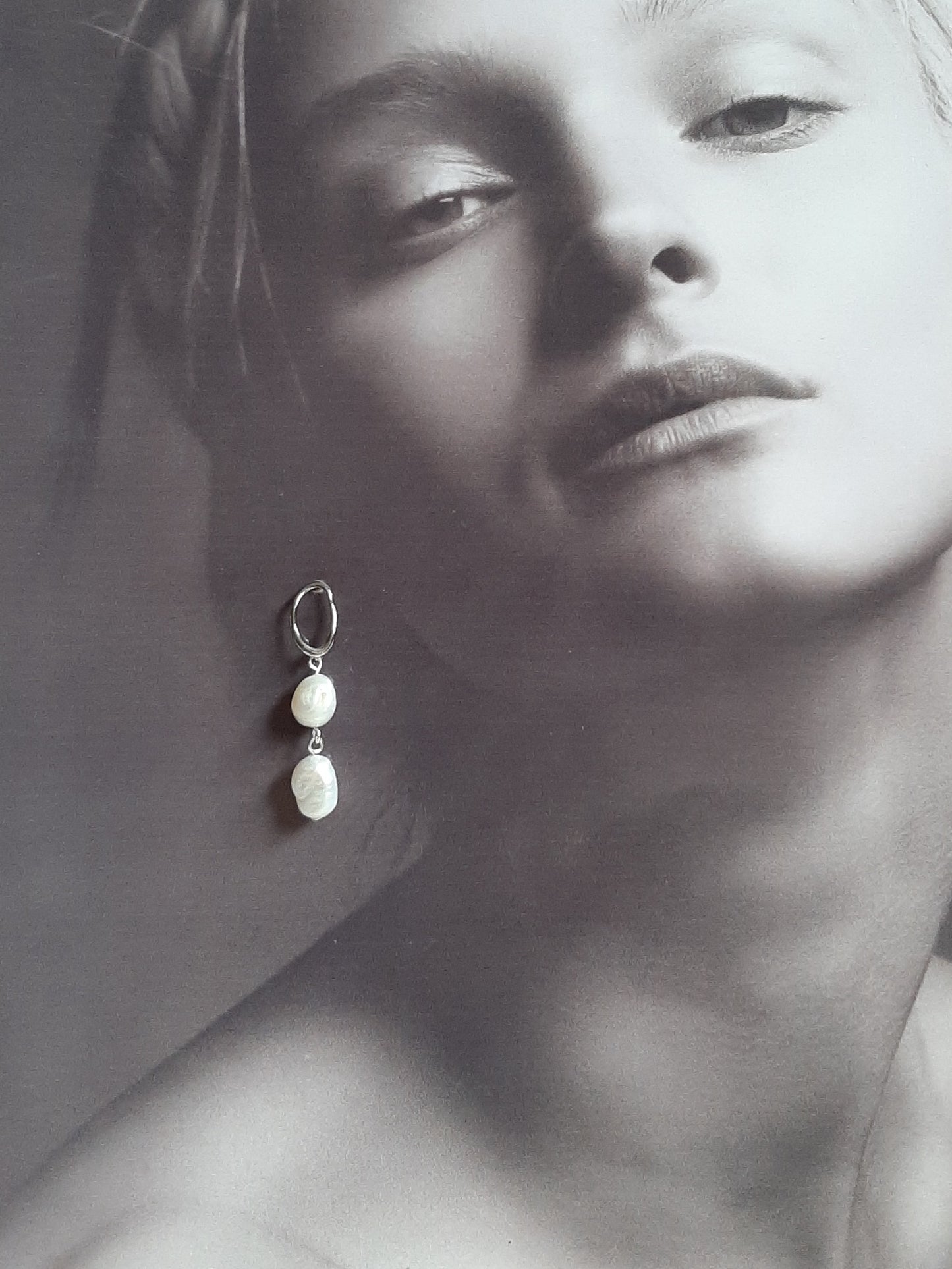 Traci - white cultured freshwater pearls, hoop earring SETS