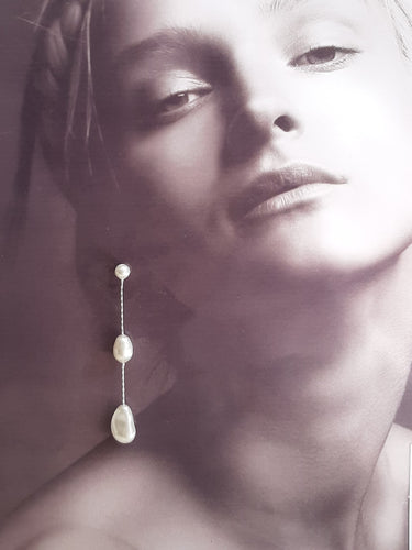 Samantha - Swarovski crystal pearls and sterling silver Boston chain thread cascading stud earrings and necklace