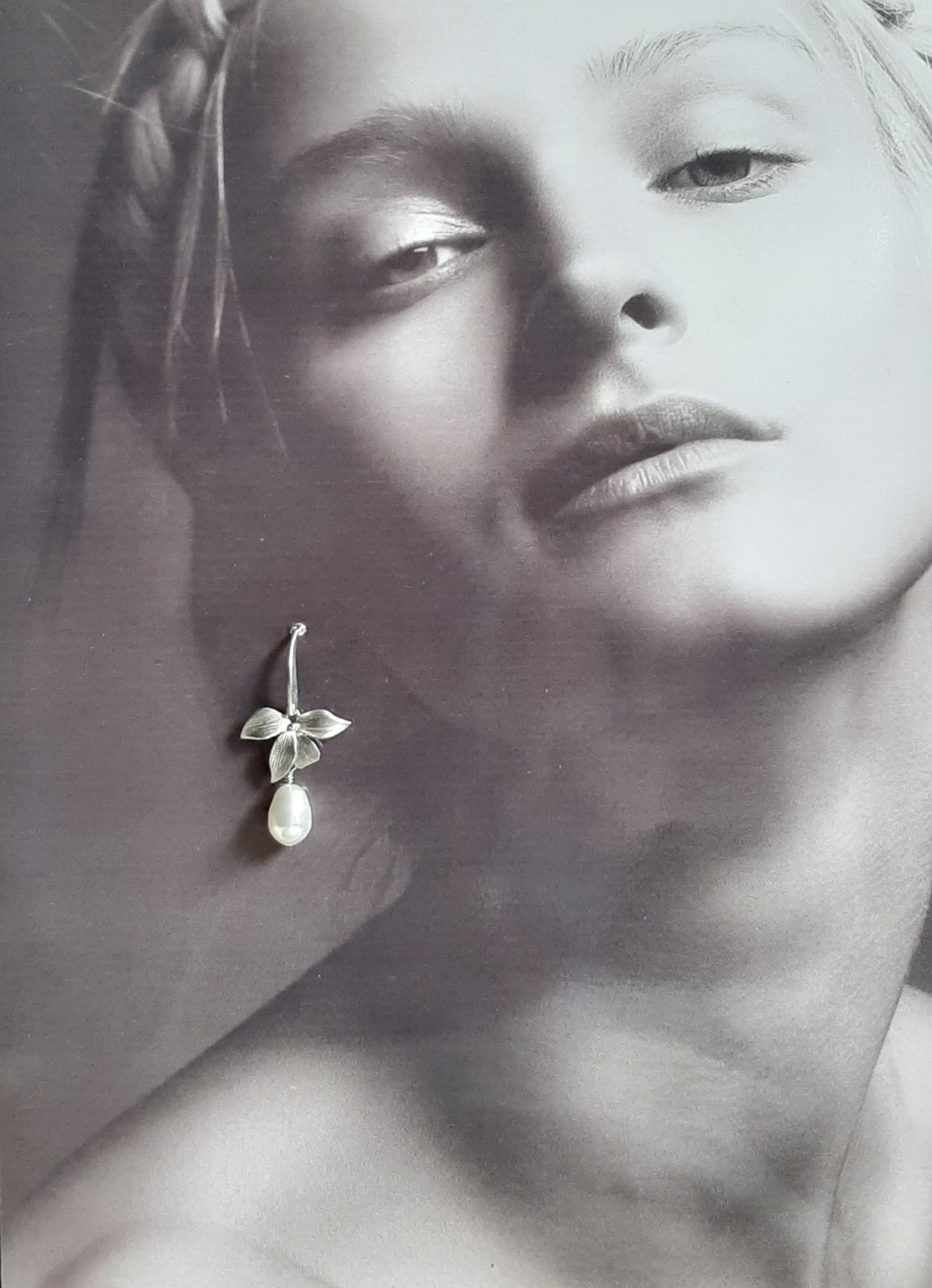 Liz - sterling silver earwires with or without cubic zironia's, orchid flower and pearl drop earrings