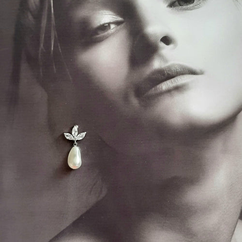 Zoe - Swarovski crystal baroque pearl drop and cubic zirconia earstud