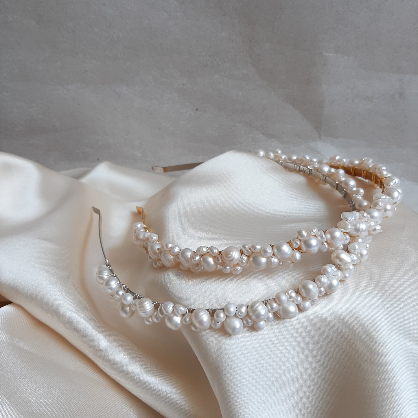 Lacey - freshwater pearls headband woven with silver or gold wires