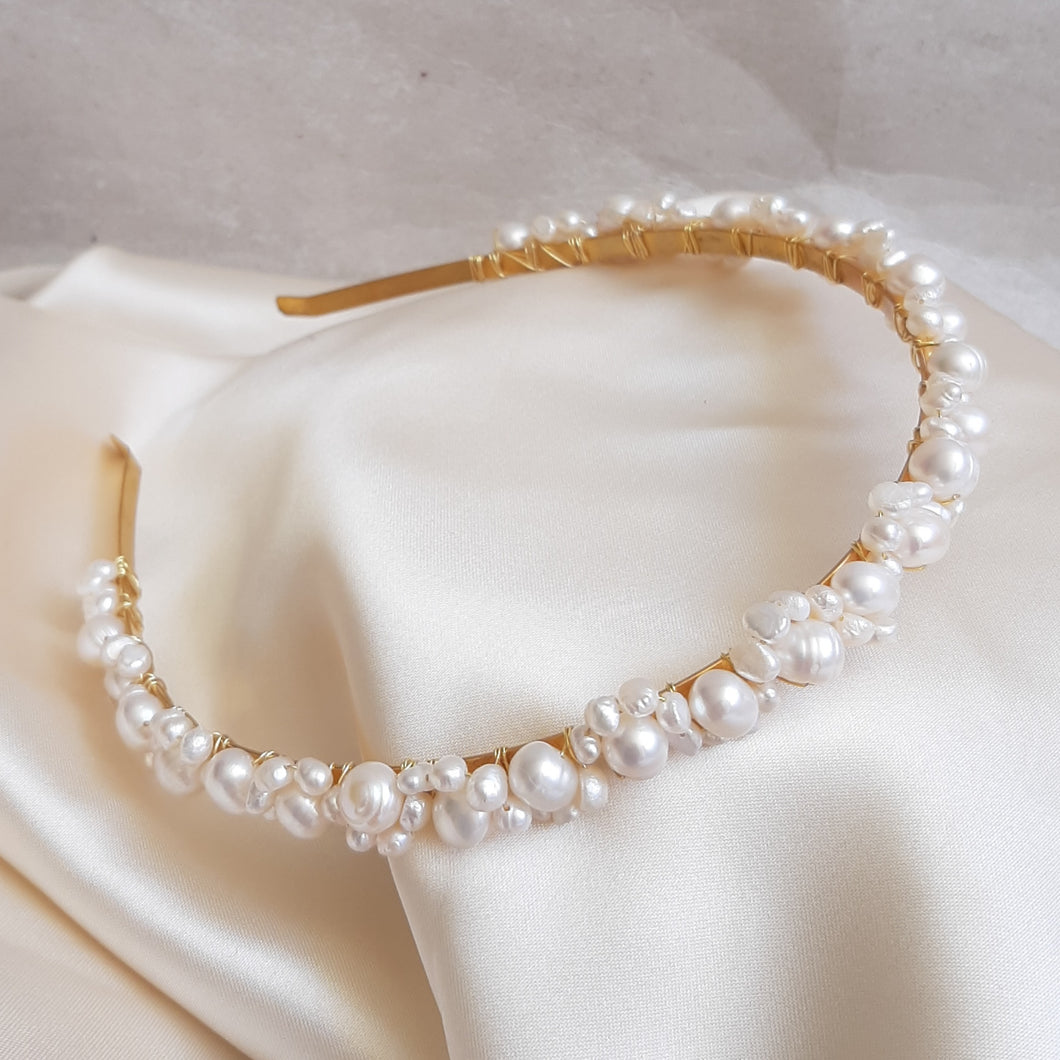 Lacey - freshwater pearls headband woven with silver or gold wires