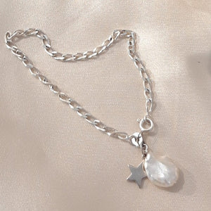 Payton - sterling silver curb chain, star and freshwater pearl charm bracelet