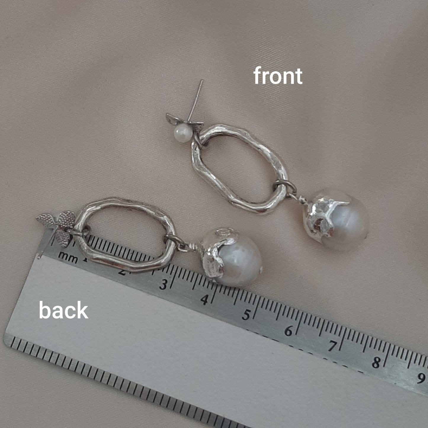 Flower stud drop earrings with silver hoops and silver dipped freshwater pearls drop