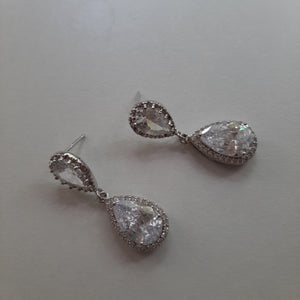 Zara - Cubic Zirconia crystal clear pear shaped drop and stud earrings