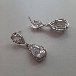 Zara - Cubic Zirconia crystal clear pear shaped drop and stud earrings