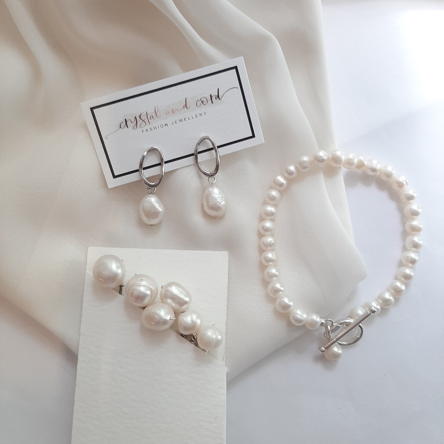Traci - white cultured freshwater pearls, hoop earring SETS