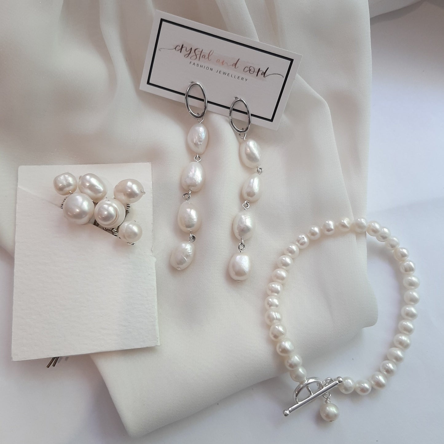 Traci - white cultured freshwater pearls, hoop earring SETS