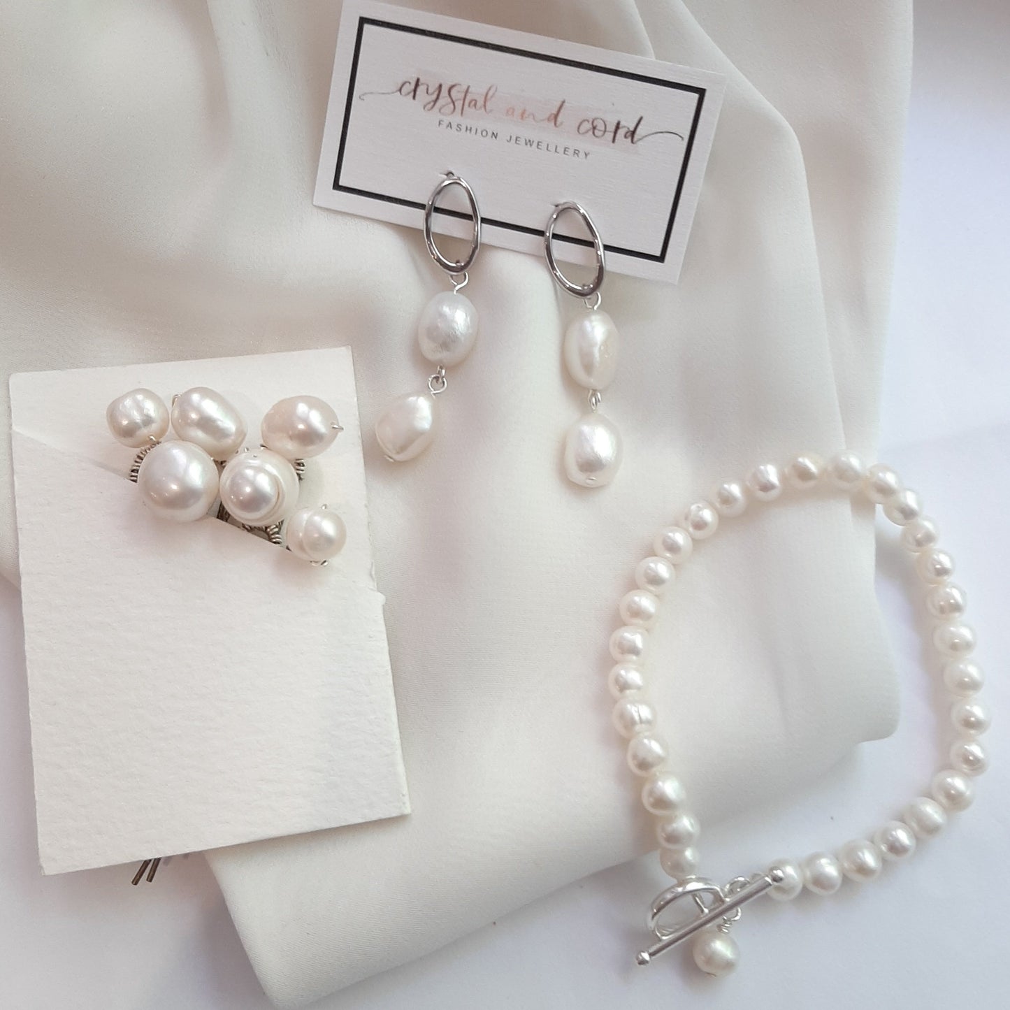 Traci - white cultured freshwater pearls, hoop earring SETS