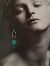 Load image into Gallery viewer, Blue turquoise colour, silver-tone oval hoop and flower stud drop earrings - Serena