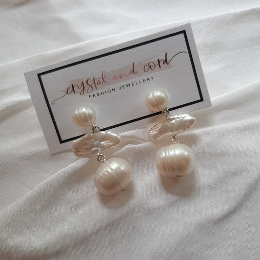 Pieper - freshwater pearls sterling silver drop stud earrings