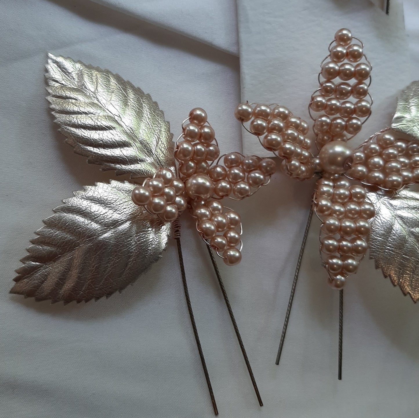 Joy - champagne glass bead pearl flower earrings and hair pins SET