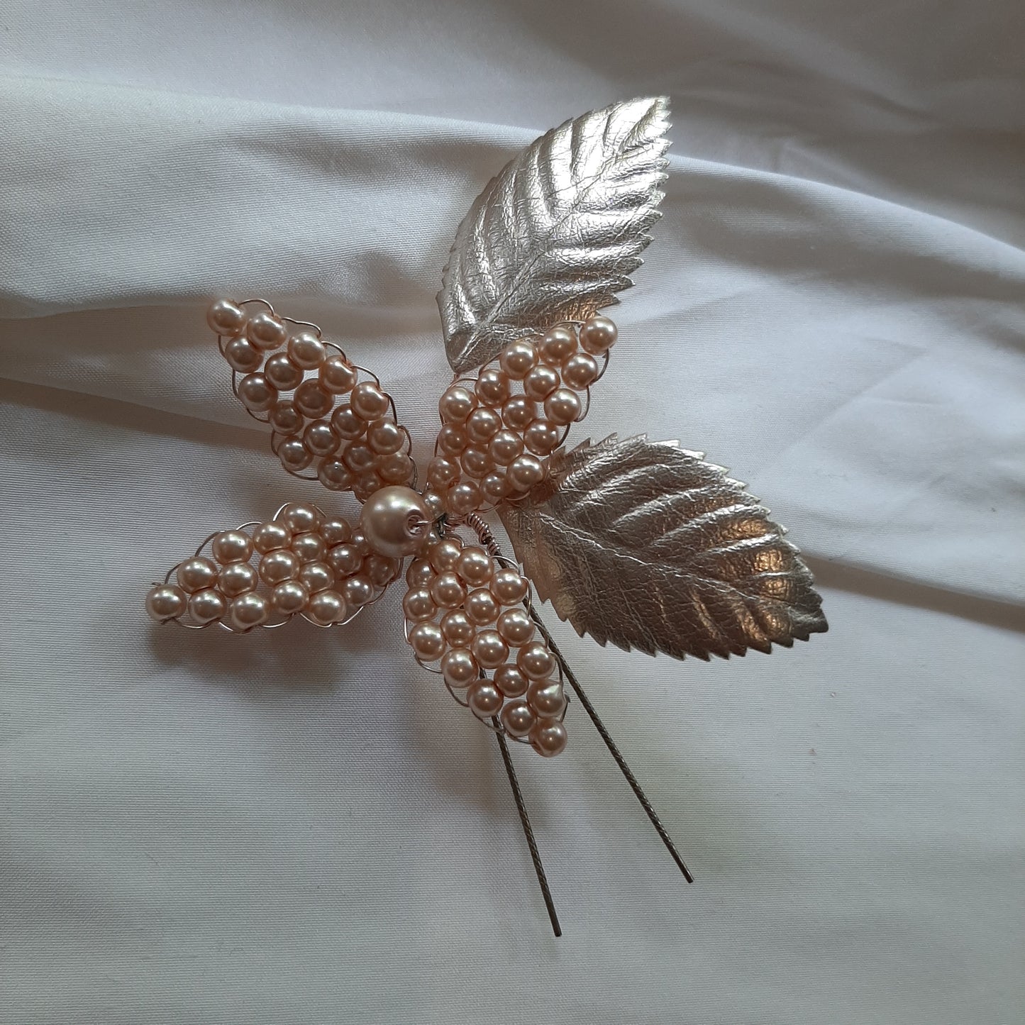 Joy - champagne glass bead pearl flower earrings and hair pins SET