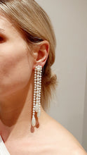 Load image into Gallery viewer, Rapunzel- white glass pearl beads and teardrops cascading stud earrings