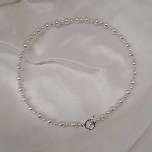 Savannah - crystal pearls choker necklace with sterling silver toggle clasp