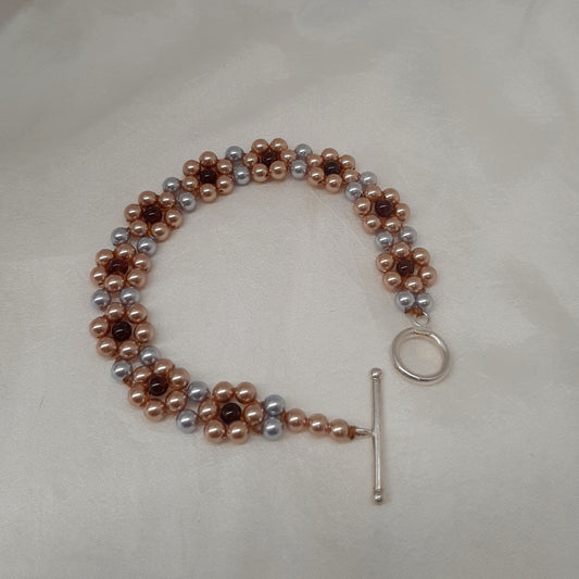 Daisy - crystal based pearls, sterling silver filled toggle clasp daisy bracelet or necklace