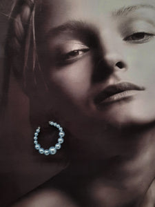 Ashley - crystal pearl beads silver-tone round hoop earrings