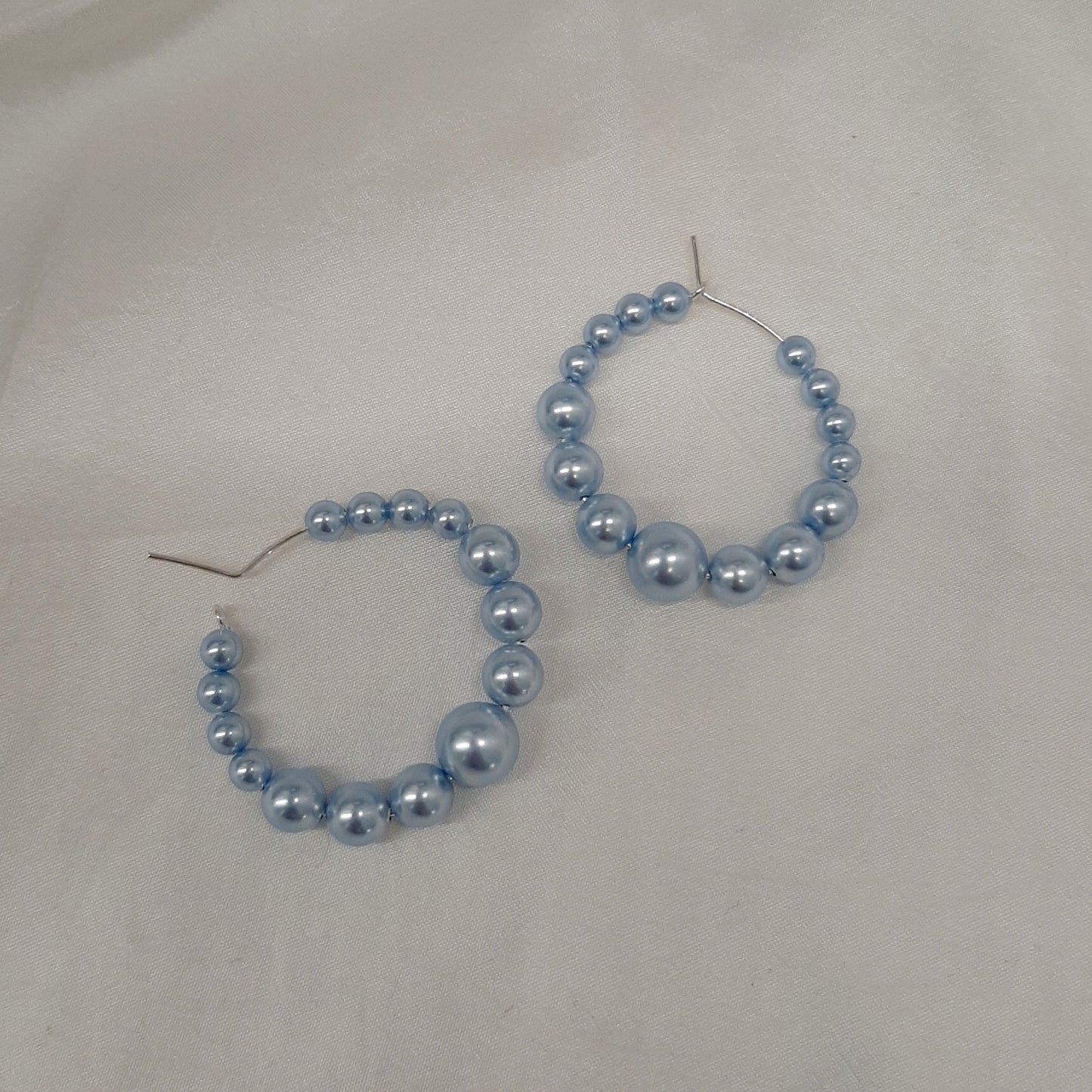 Ashley - crystal pearl beads silver-tone round hoop earrings