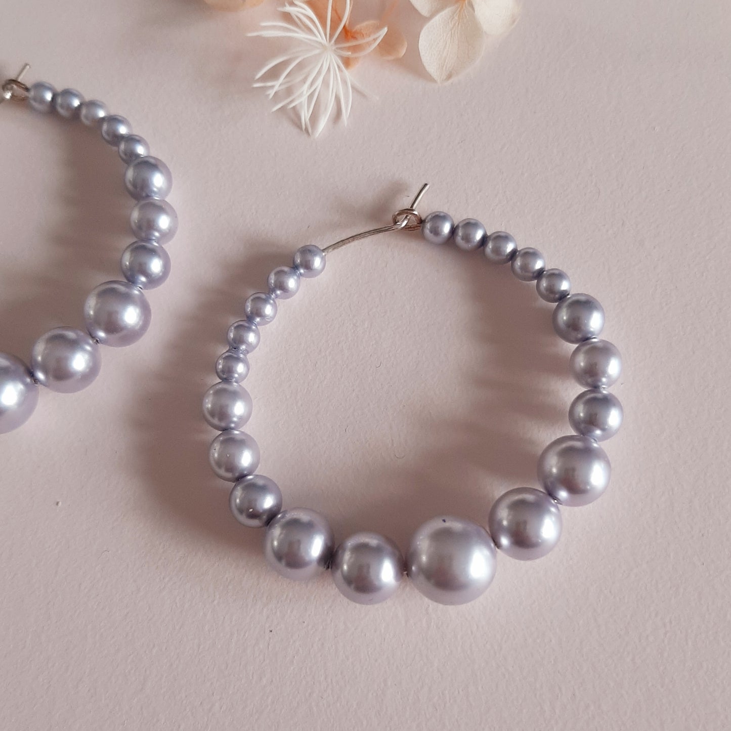 Ashley - crystal pearl beads silver-tone round hoop earrings