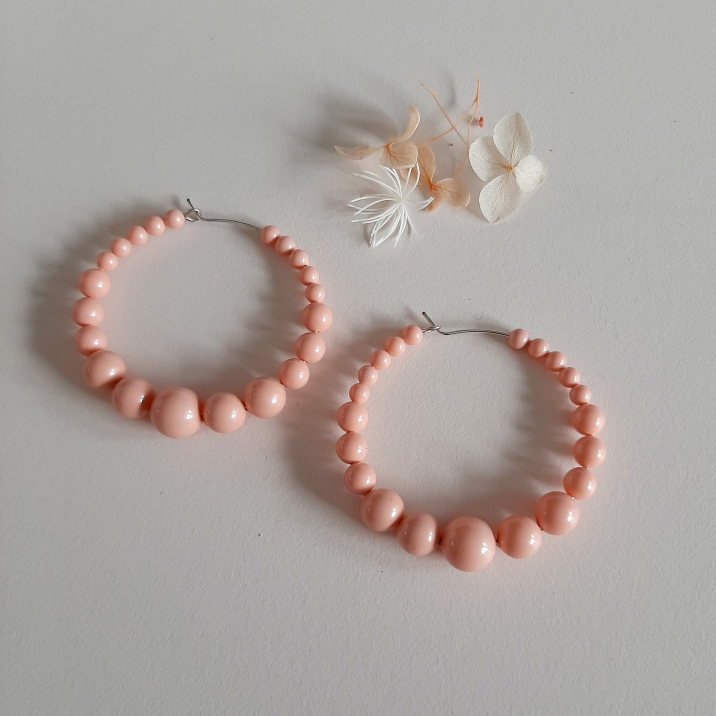 Ashley - crystal pearl beads silver-tone round hoop earrings