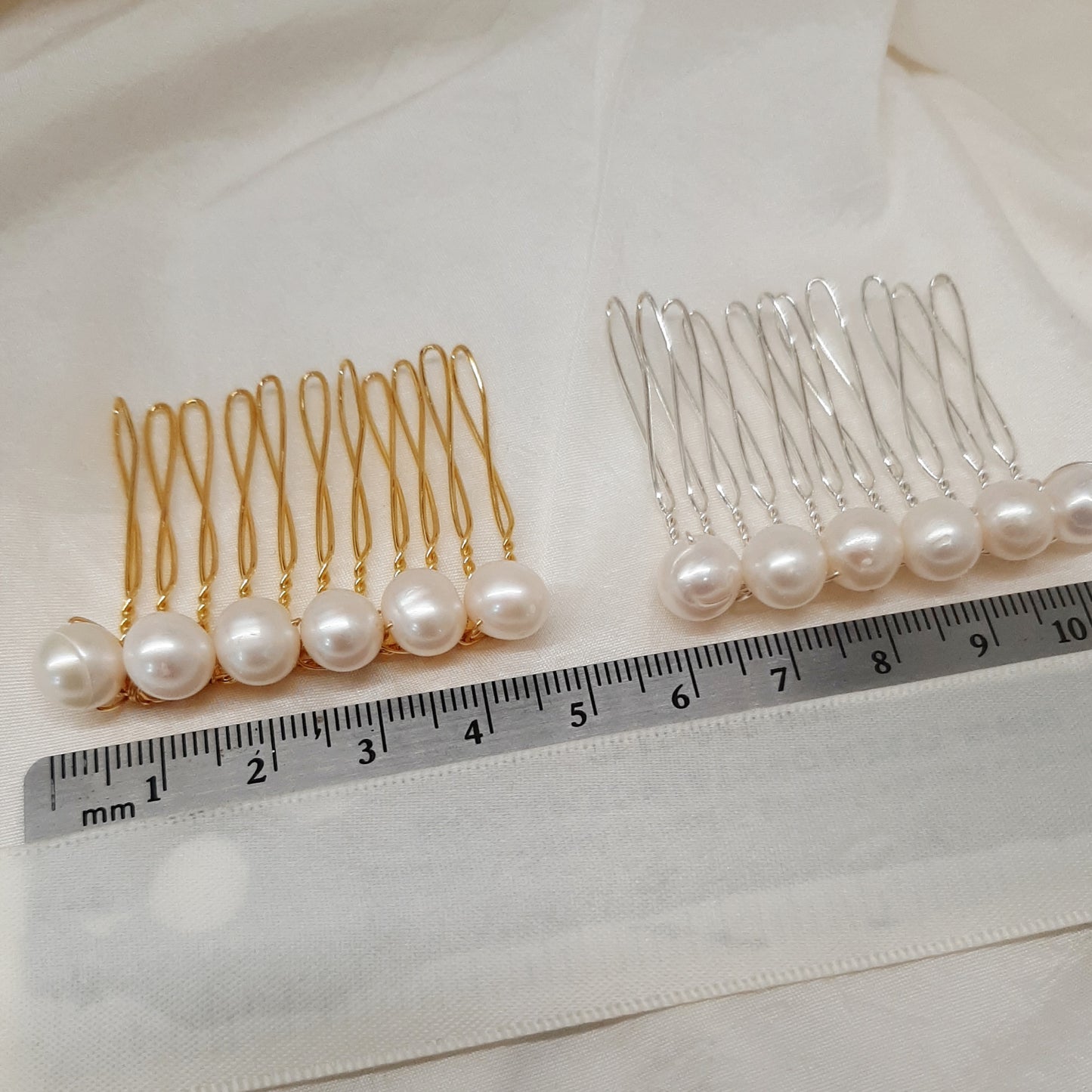 Cora - white Preciosa crystal or freshwater pearls beaded hair COMBS in silver or gold tones