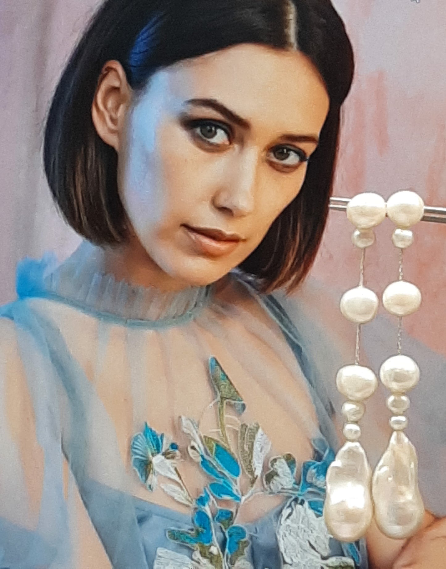 CONTESSA - glorious natural cultured freshwater pearls and sterling silver Boston chain thread cascading stud earrings