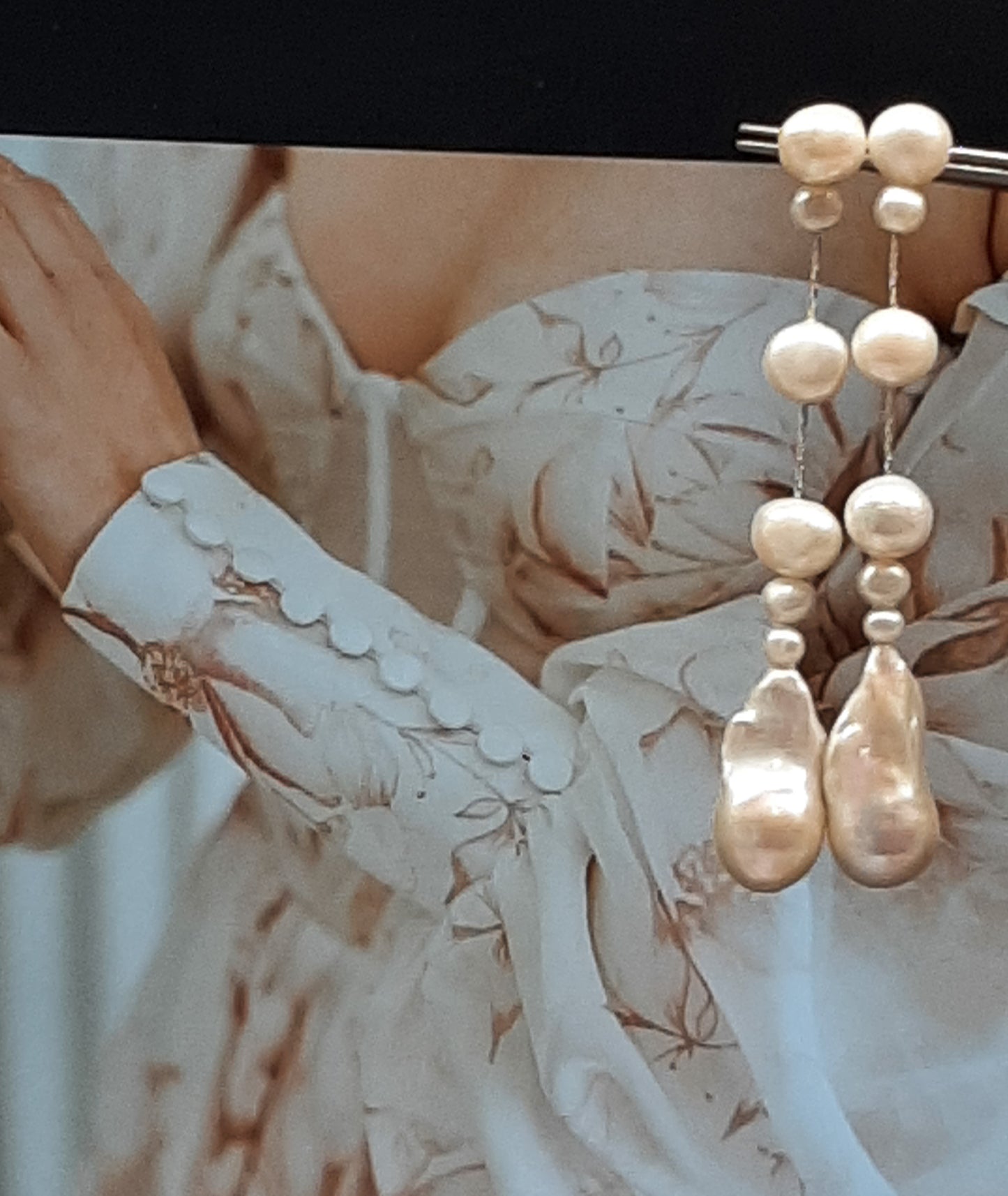 CONTESSA - glorious natural cultured freshwater pearls and sterling silver Boston chain thread cascading stud earrings