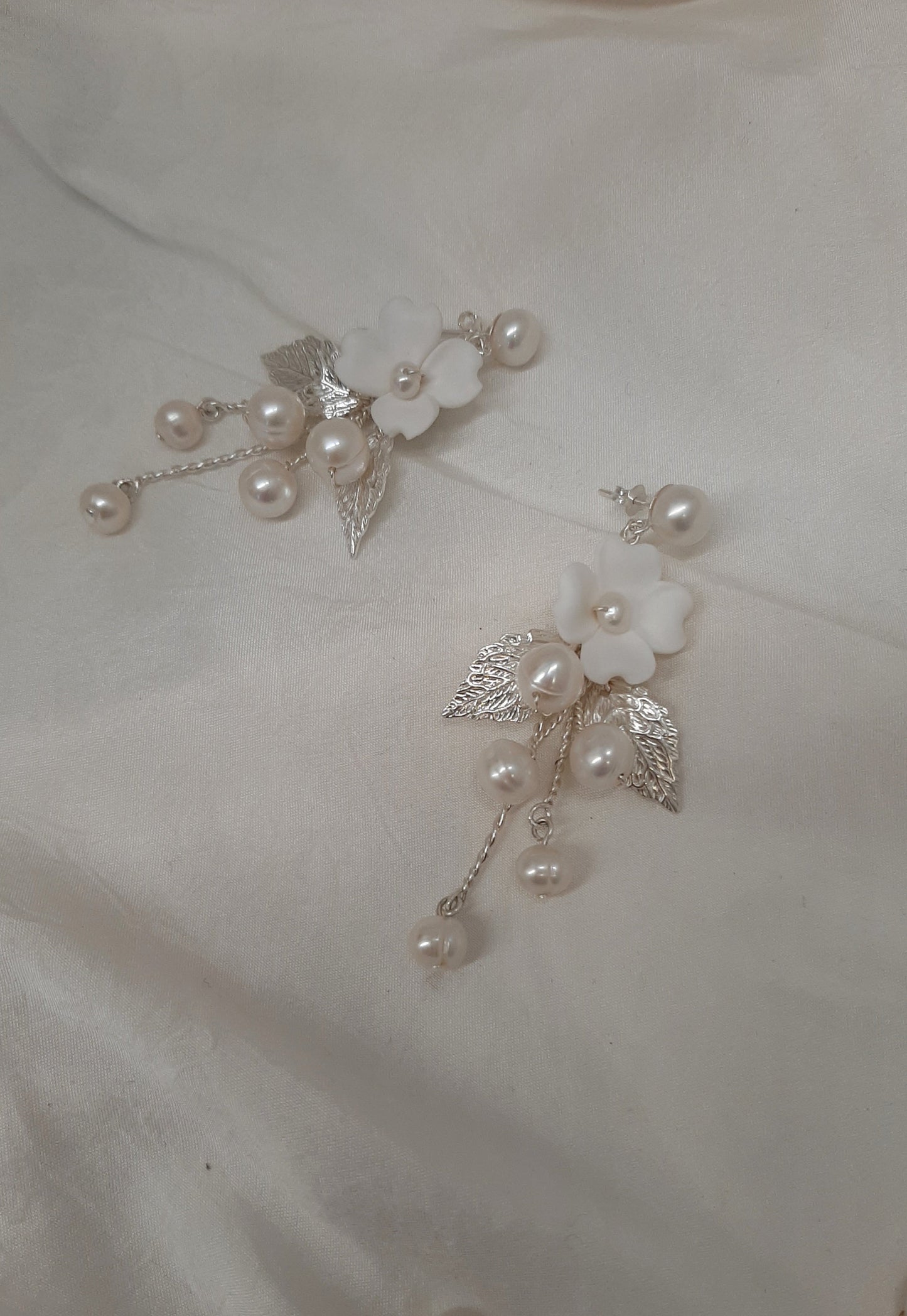 Kendall - freshwater pearls, sterling silver stud and cascading flower drop earrings