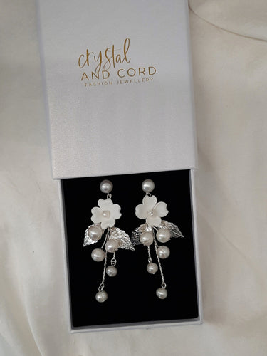 Kendall - freshwater pearls, sterling silver stud and cascading flower drop earrings