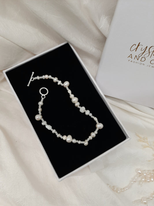 Mariah - natural organic shaped freshwater pearl and sterling silver toggle clasp bracelet