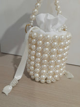 Load image into Gallery viewer, Bianca - lustrous pearls bucket bag with satin drawstring inner