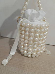Bianca - lustrous pearls bucket bag with satin drawstring inner