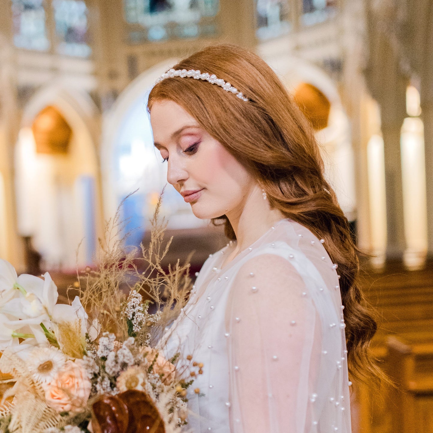 Lacey - freshwater pearls headband woven with silver or gold wires