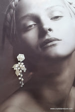 Load image into Gallery viewer, Rosalie - rose flower stud, freshwater pearls and crystal clear beaded cascading earrings