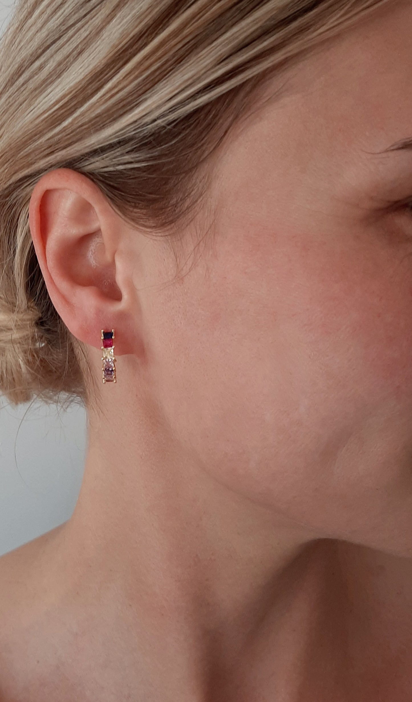 Alora - multi colour cubic zirconia half hoop gold-tone earrings